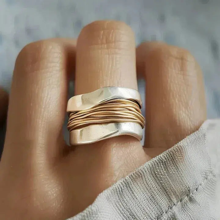 Adeline™ | Zilveren Ring met Gouden Draden