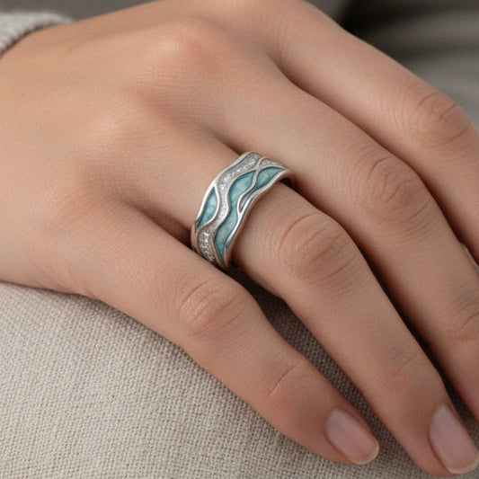 MΓ©rovΓ©eβ’ | Zilveren Ring met Turquoise Golven