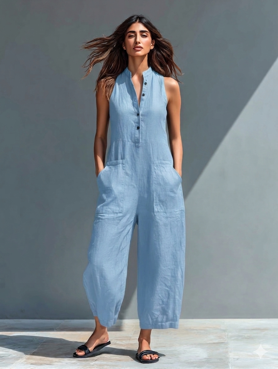 Novera™ | Minimalistische Linnen Jumpsuit met Knopen