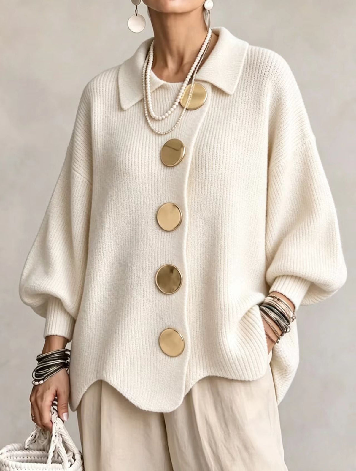 Victoire™ | Oversized Vest met Grote Gouden Knopen