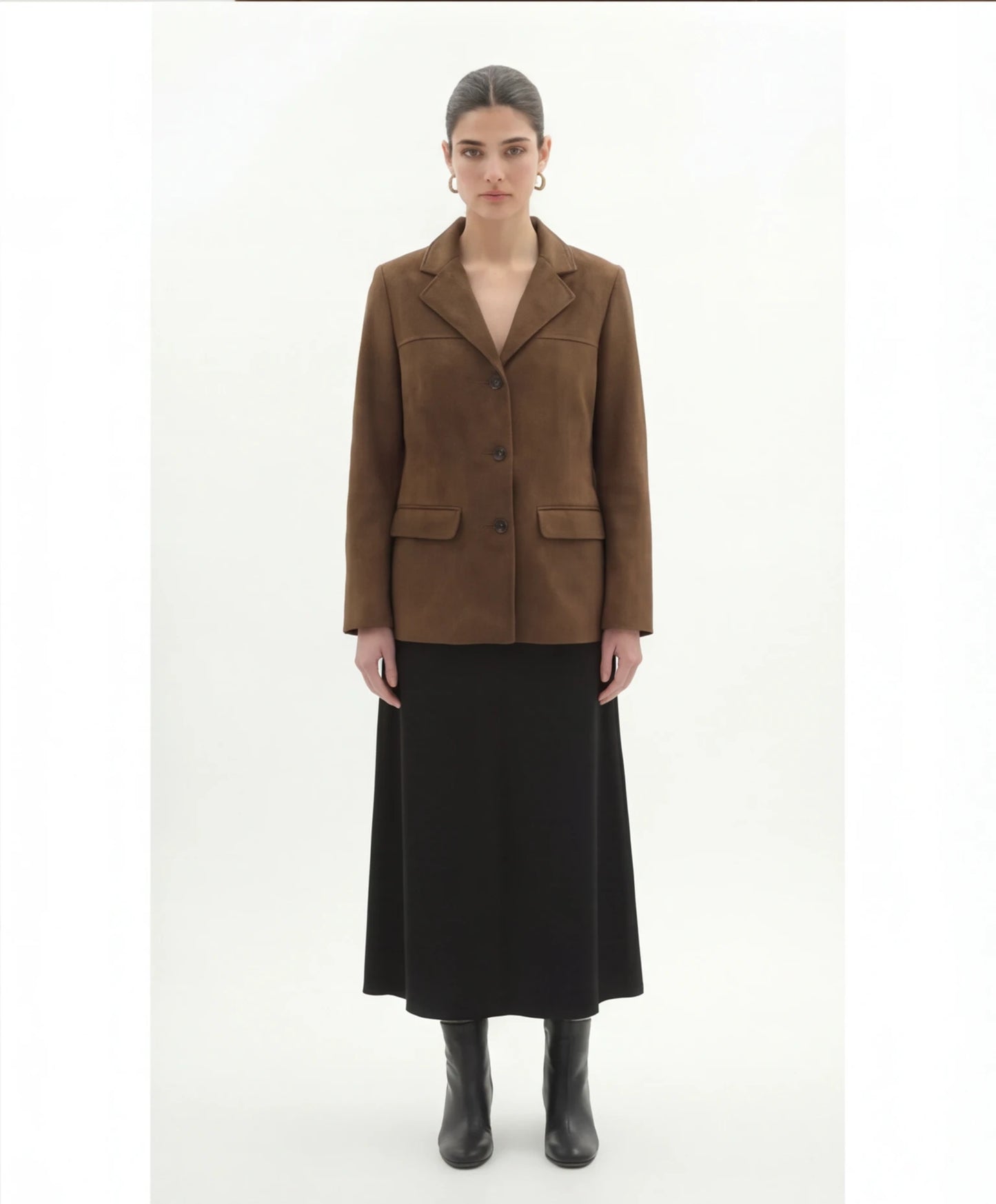 Suède Leren Blazer in Lichtbruin