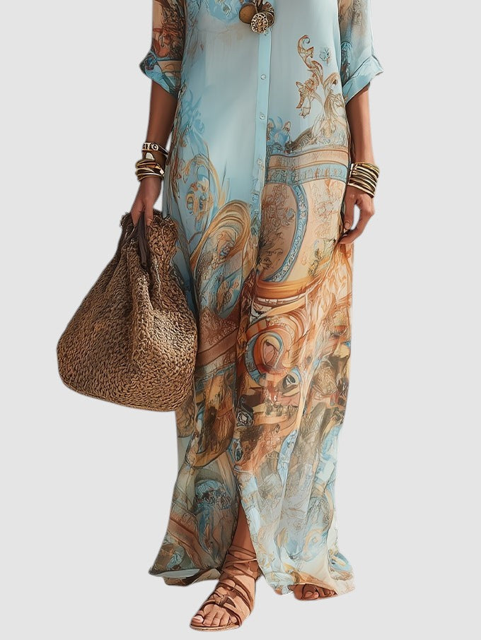 Selina™ | Mediterrane Maxi Jurk Met Luxe Print