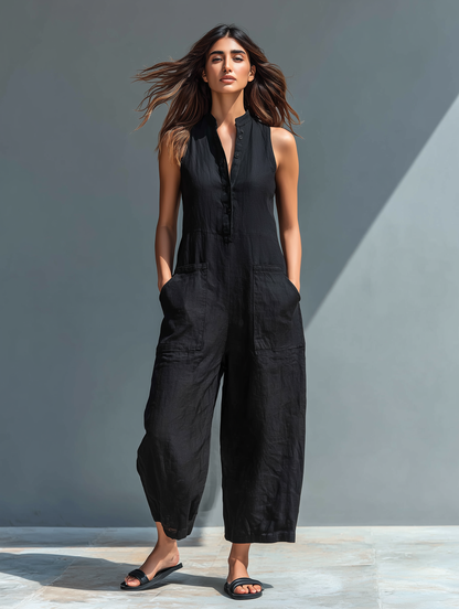 Novera™ | Minimalistische Linnen Jumpsuit met Knopen