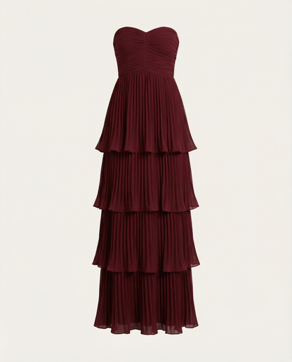Strapless Gelaagde Maxi-Jurk
