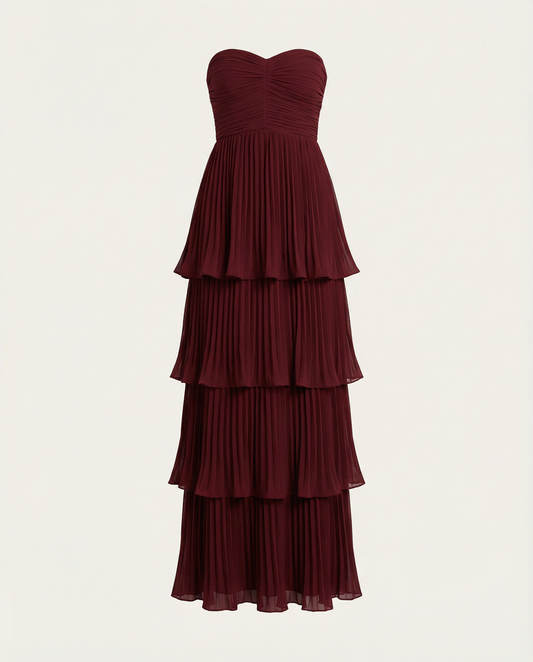 Strapless Gelaagde Maxi-Jurk
