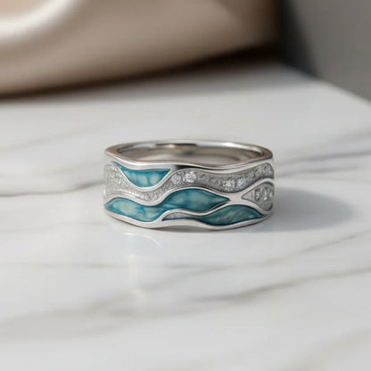 Mérovée™ | Zilveren Ring met Turquoise Golven