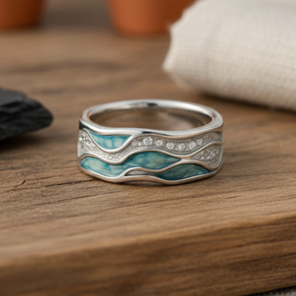 Mérovée™ | Zilveren Ring met Turquoise Golven