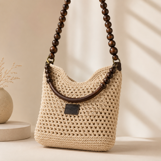 Petra™ | Schoudertas Met Houten Kralenhandvat
