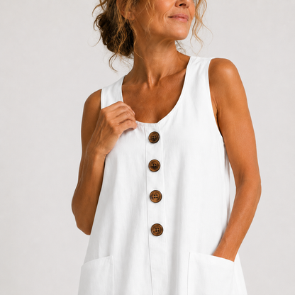 Josephine™ | Luchtige Linnen Jurk met Knopen
