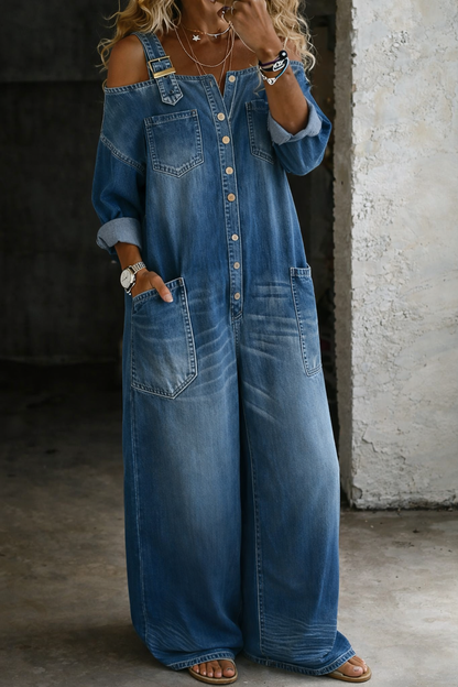 Soléna™ | Denim Jumpsuit met Open Schouders