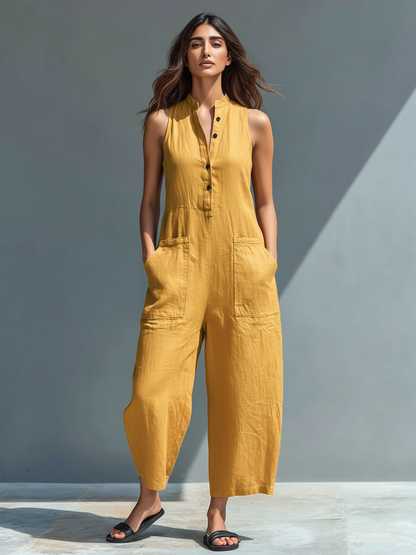 Novera™ | Minimalistische Linnen Jumpsuit met Knopen