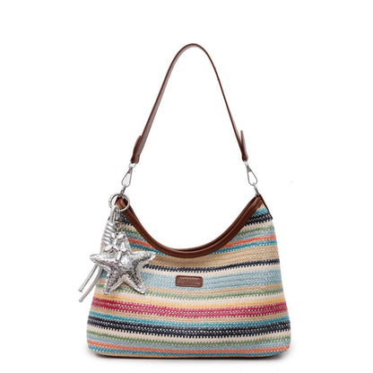 Sasha™ | Gestreepte Boho Schoudertas Met Kleurrijke Uitstraling