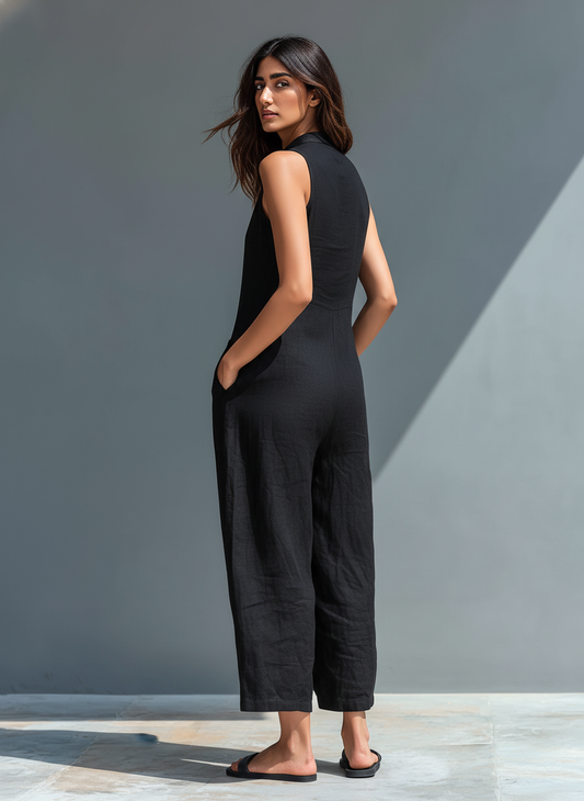 Novera™ | Minimalistische Linnen Jumpsuit met Knopen