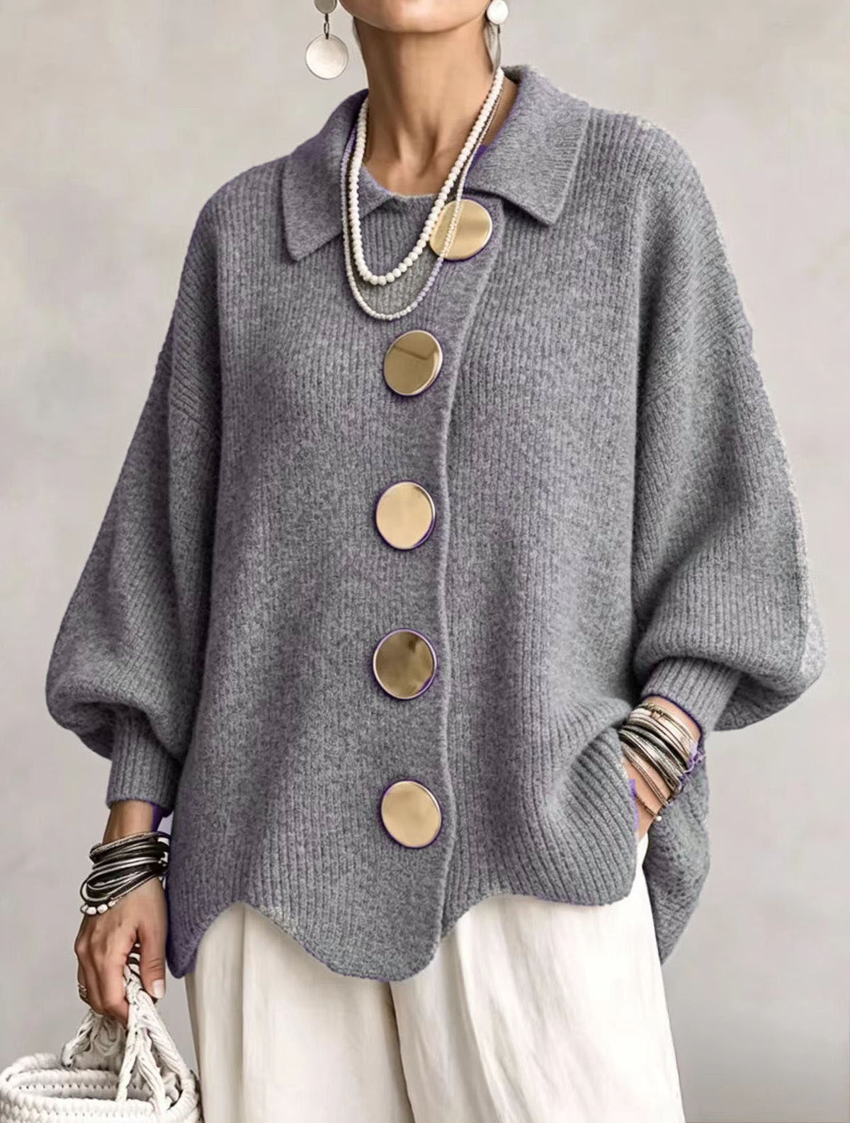 Victoire™ | Oversized Vest met Grote Gouden Knopen