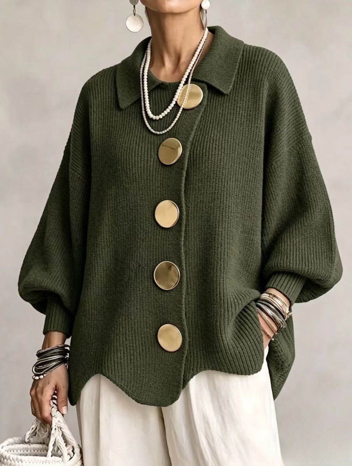 Victoire™ | Oversized Vest met Grote Gouden Knopen