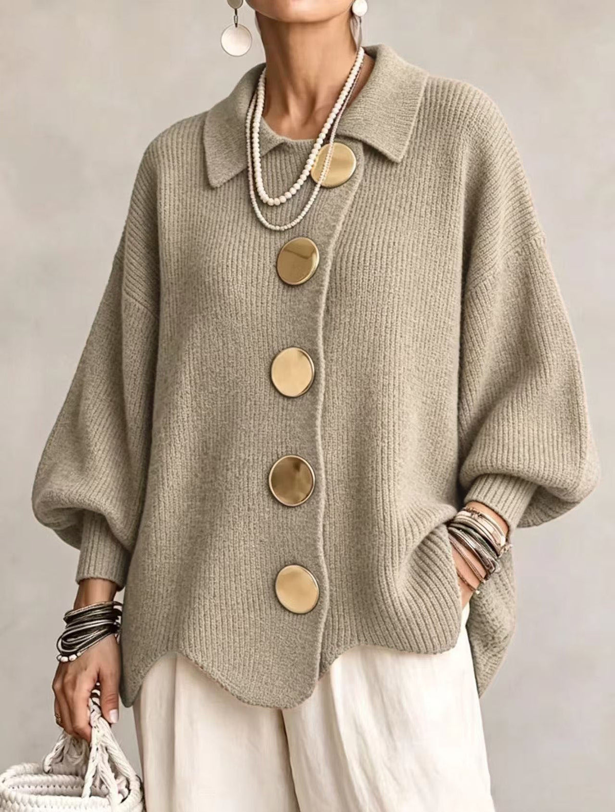 Victoire™ | Oversized Vest met Grote Gouden Knopen