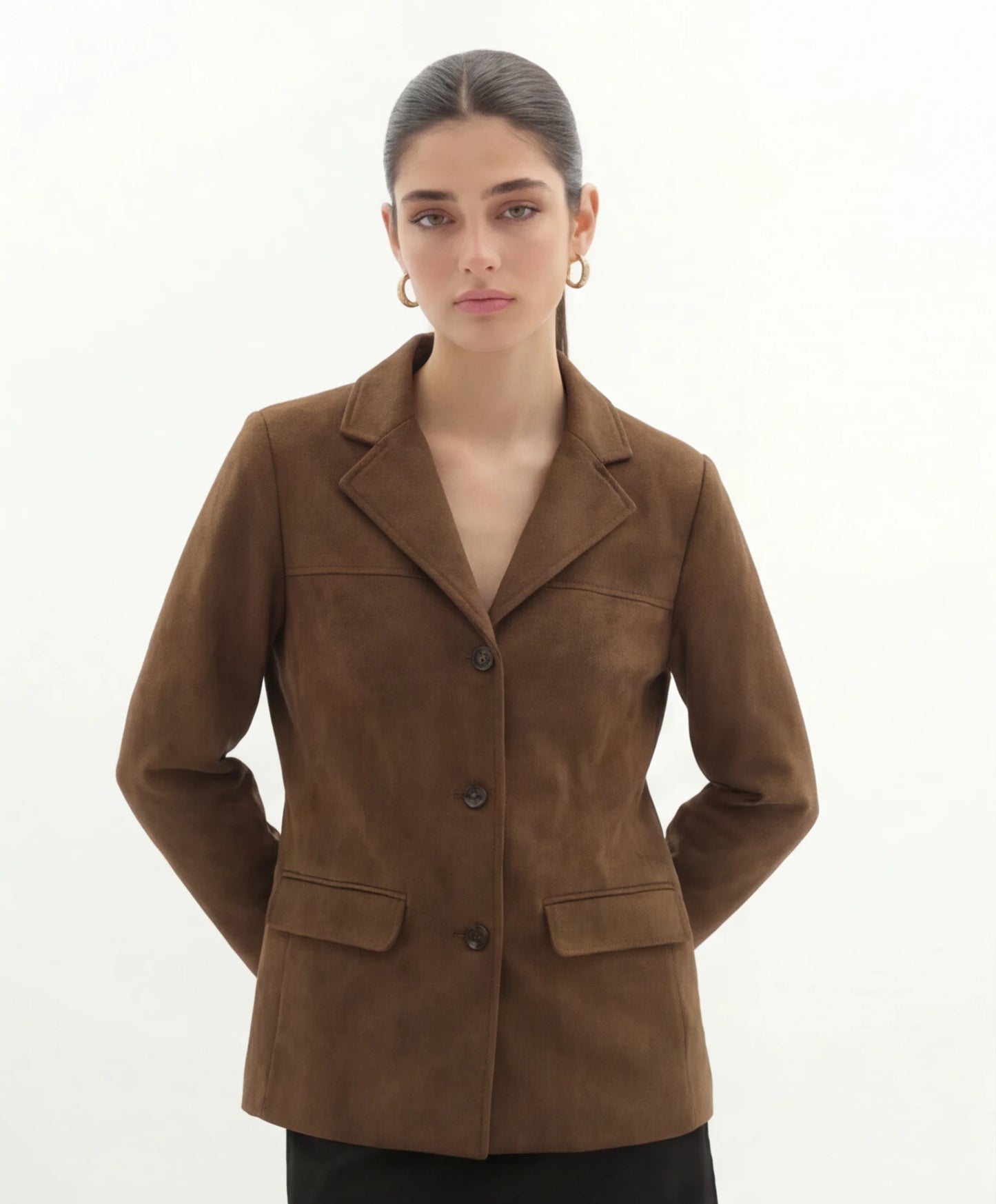 Suède Leren Blazer in Lichtbruin