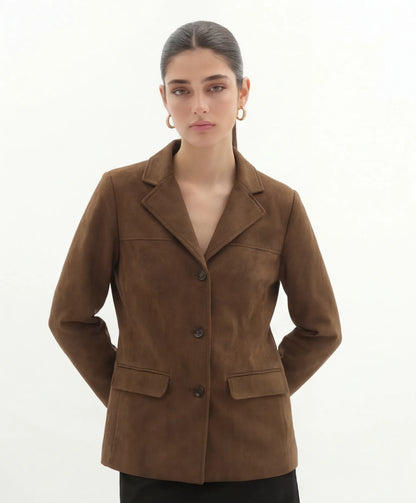 Suède Leren Blazer in Lichtbruin