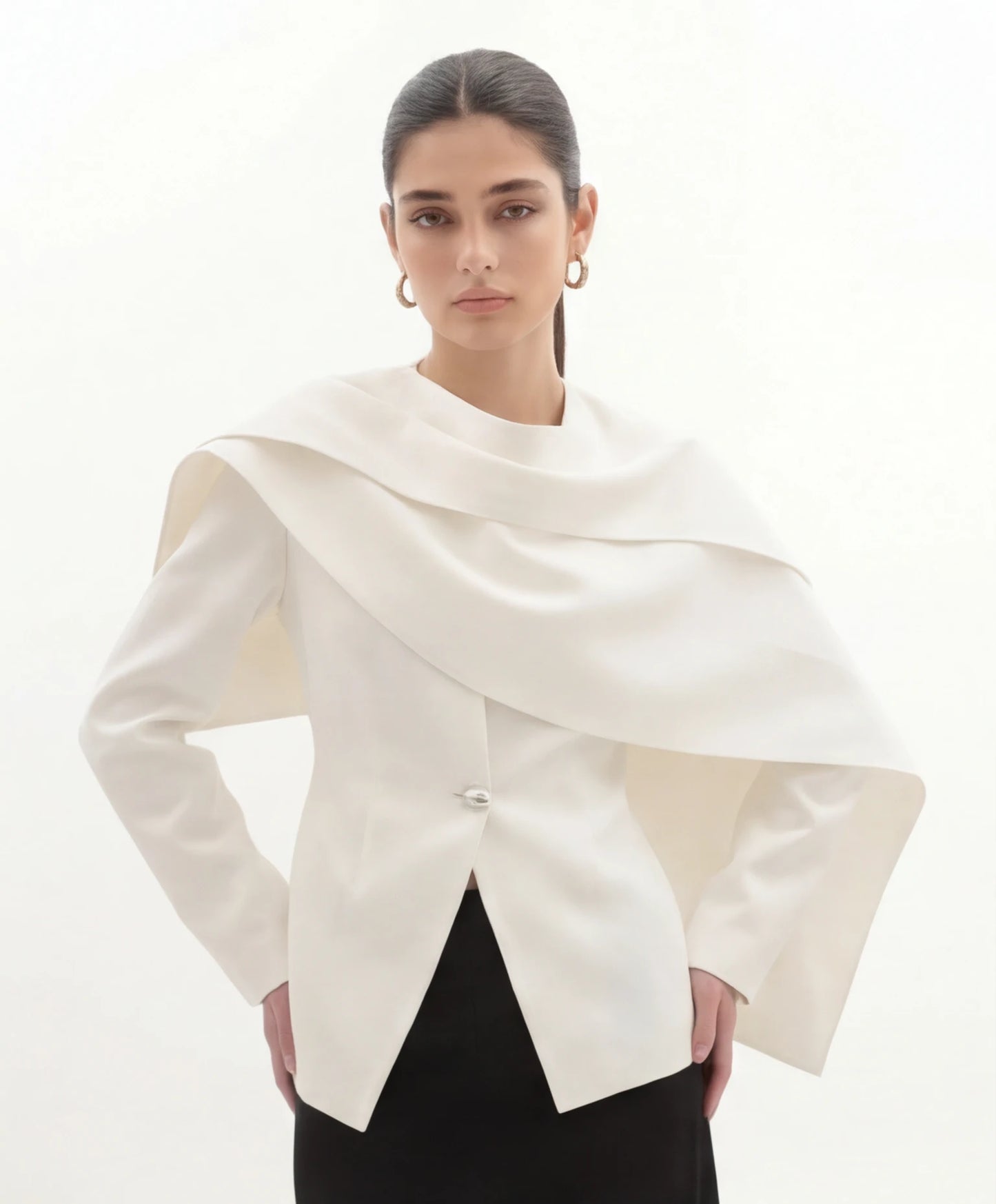Cape Blazer & Wide Leg Broekenset in Wit