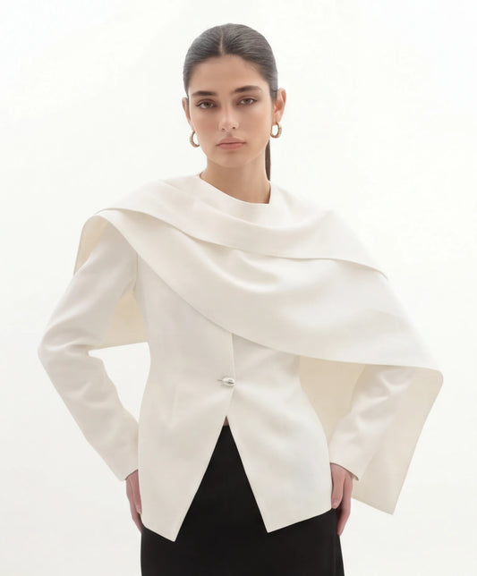 Cape Blazer & Wide Leg Broekenset in Wit