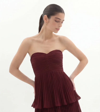 Strapless Gelaagde Maxi-Jurk
