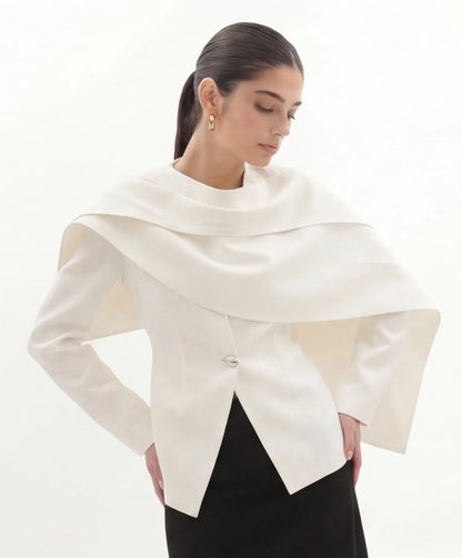 Cape Blazer & Wide Leg Broekenset in Wit