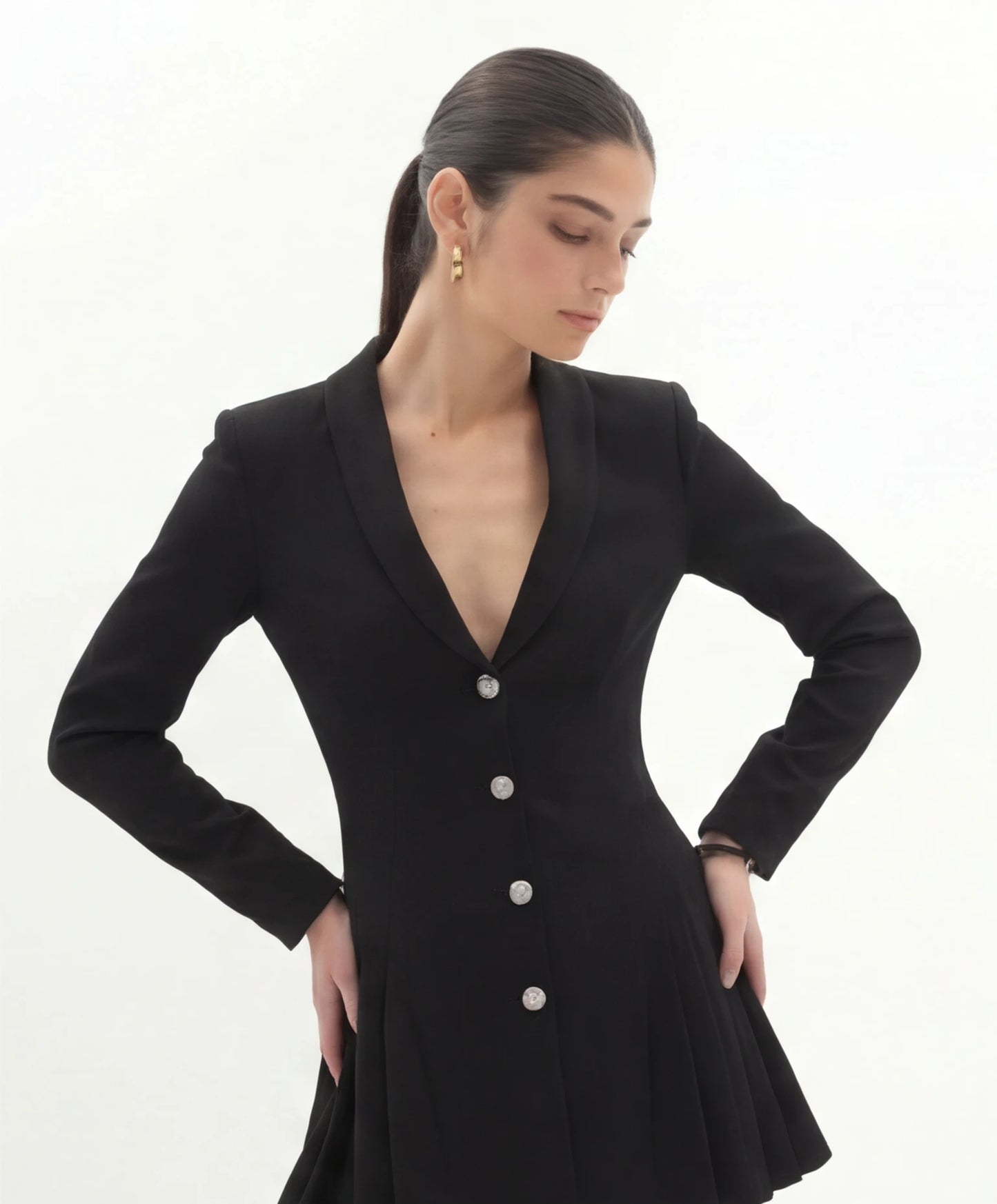 Blazer Mini Jurk | Diepe V Elegantie