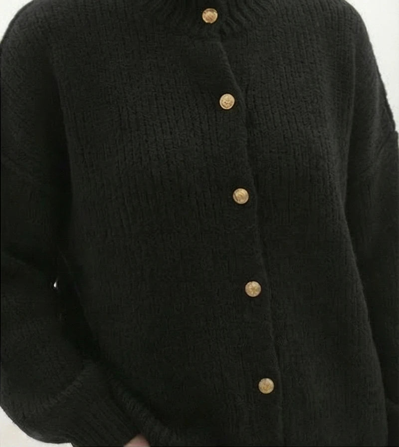 Lina gebreide cardigan sweater met gouden knopen