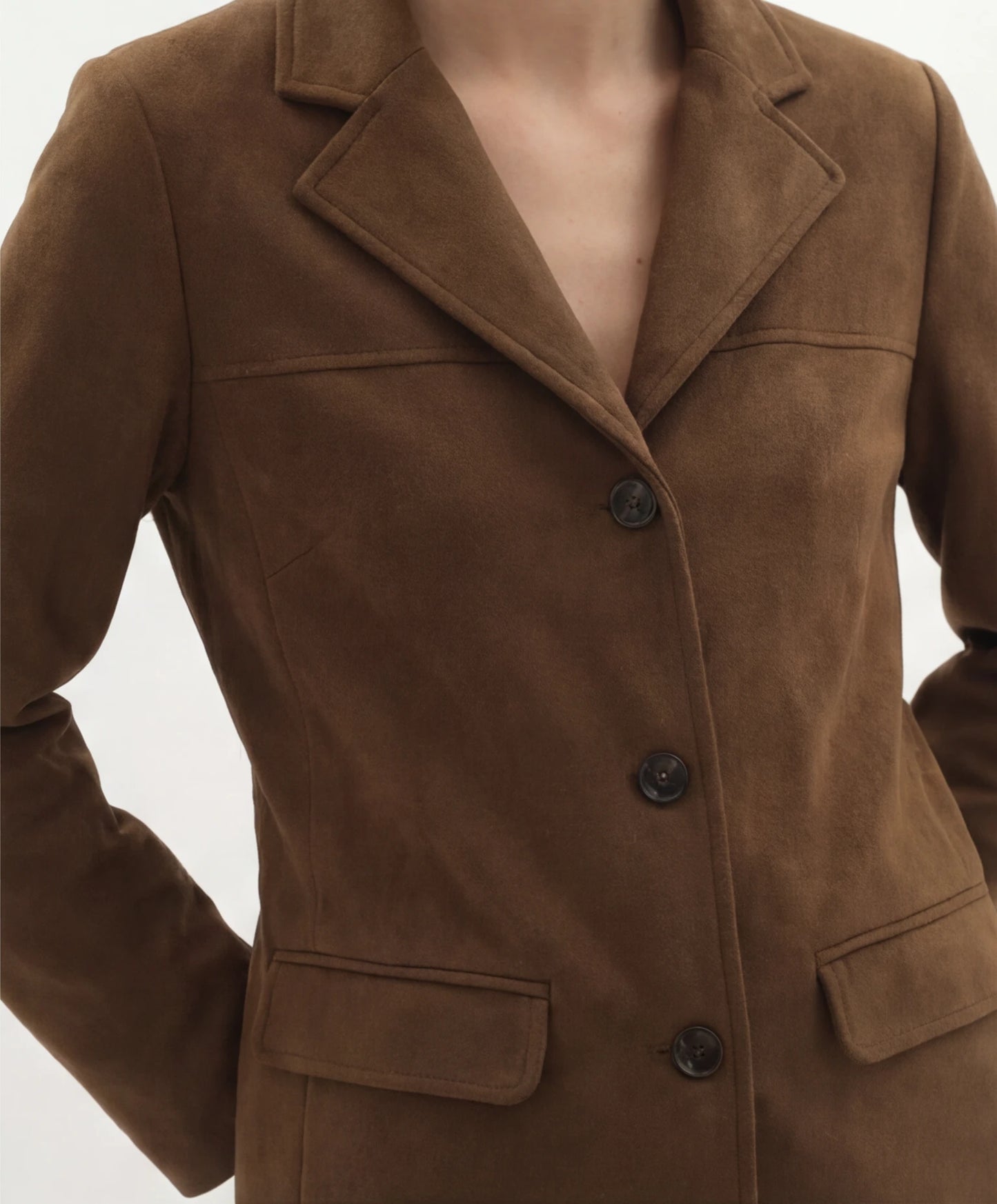 Suède Leren Blazer in Lichtbruin