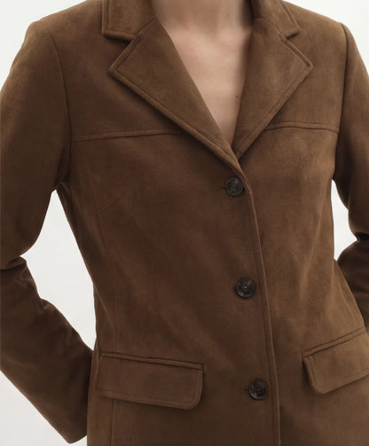 Suède Leren Blazer in Lichtbruin