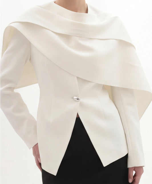 Cape Blazer & Wide Leg Broekenset in Wit