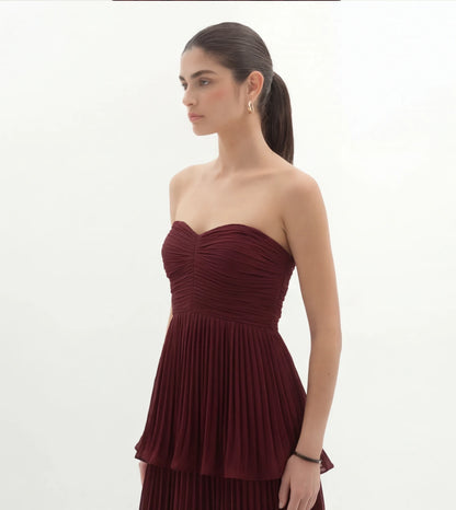Strapless Gelaagde Maxi-Jurk