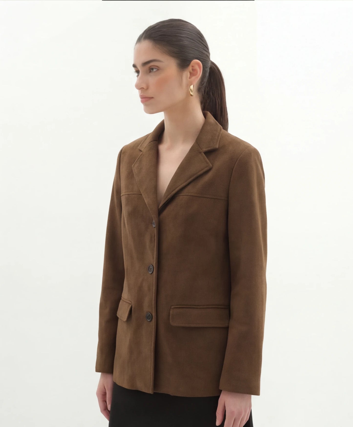 Suède Leren Blazer in Lichtbruin