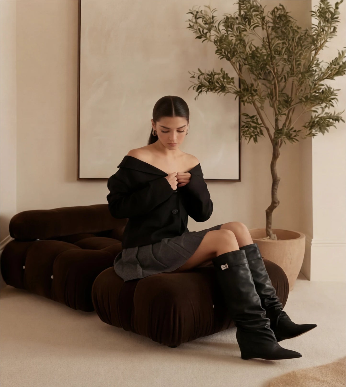 Kniehoge leren slouchy boots — Zwart tijdloos design