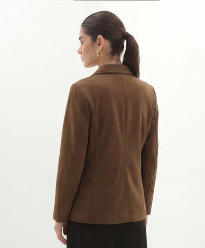 Suède Leren Blazer in Lichtbruin