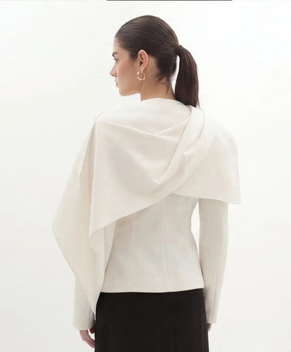 Cape Blazer & Wide Leg Broekenset in Wit