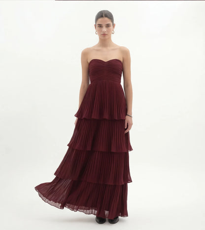 Strapless Gelaagde Maxi-Jurk