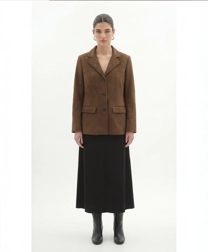 Suède Leren Blazer in Lichtbruin