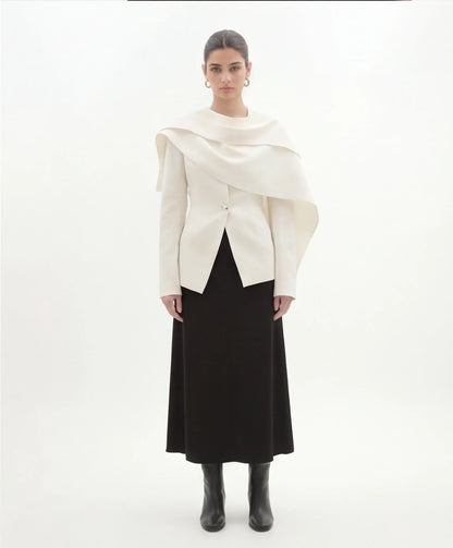 Cape Blazer & Wide Leg Broekenset in Wit