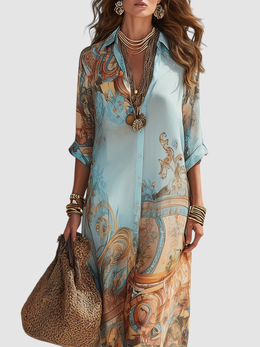Selina™ | Mediterrane Maxi Jurk Met Luxe Print