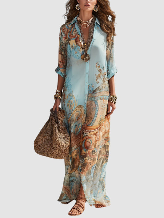 Selina™ | Mediterrane Maxi Jurk Met Luxe Print