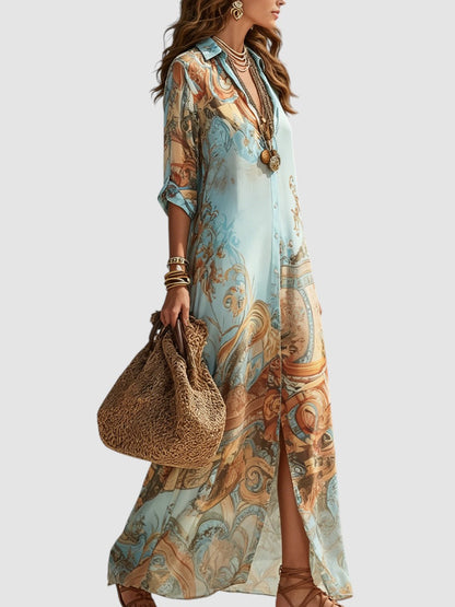 Selina™ | Mediterrane Maxi Jurk Met Luxe Print