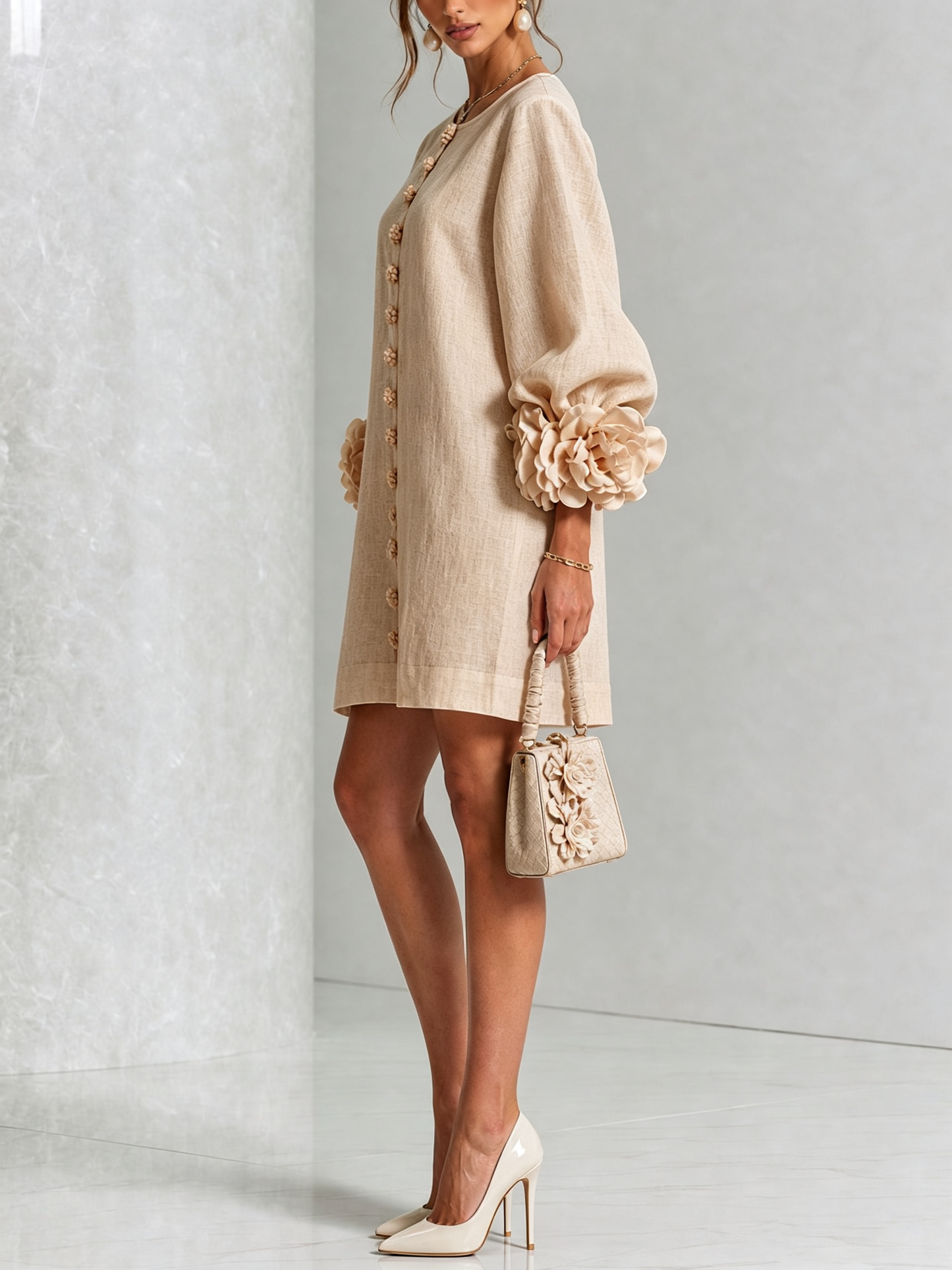 Adara™ | Elegante Mini Jurk met Bloemenknopen