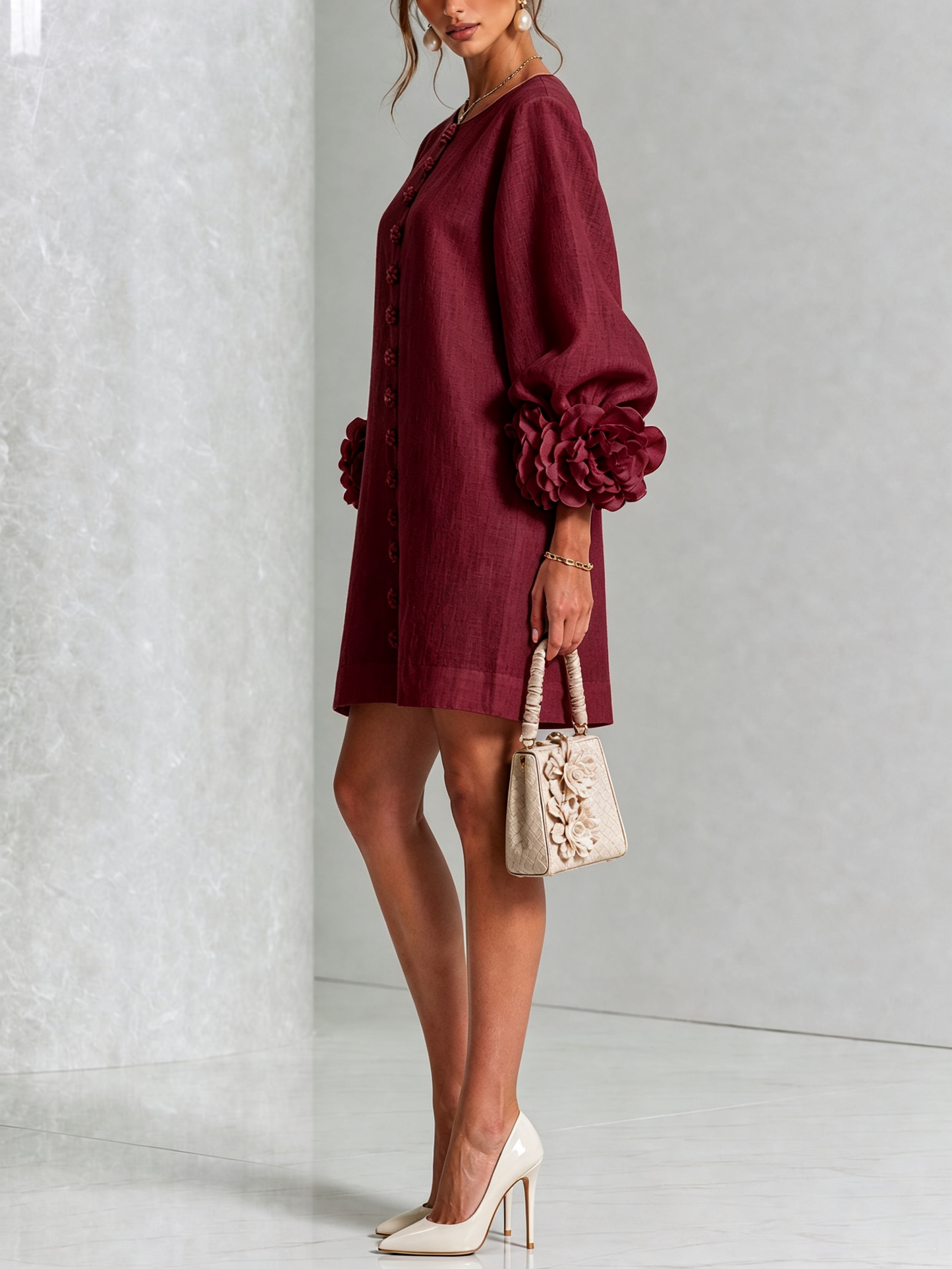 Adara™ | Elegante Mini Jurk met Bloemenknopen