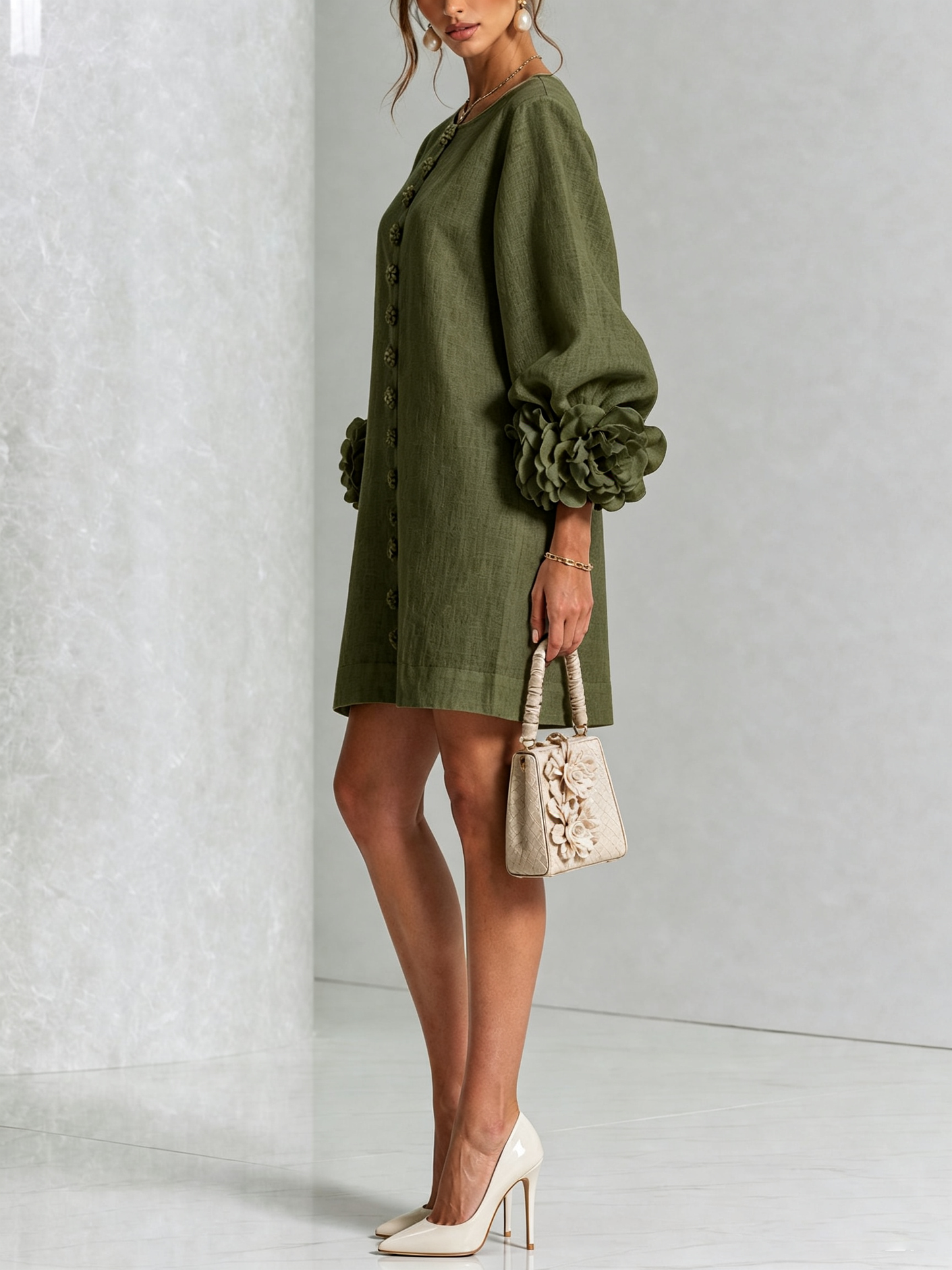 Adara™ | Elegante Mini Jurk met Bloemenknopen