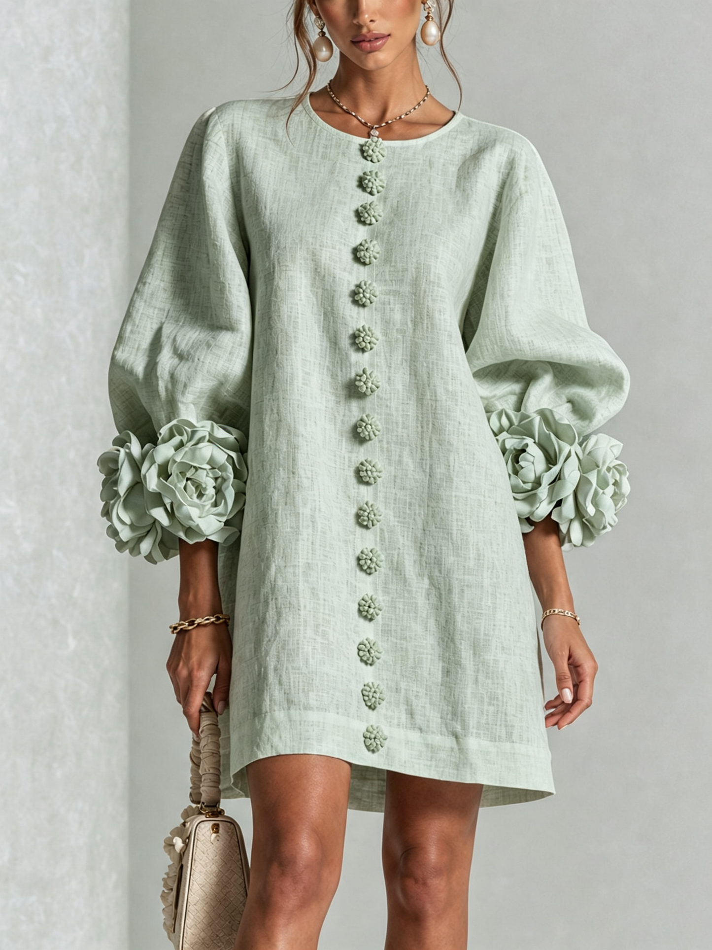 Adara™ | Elegante Mini Jurk met Bloemenknopen
