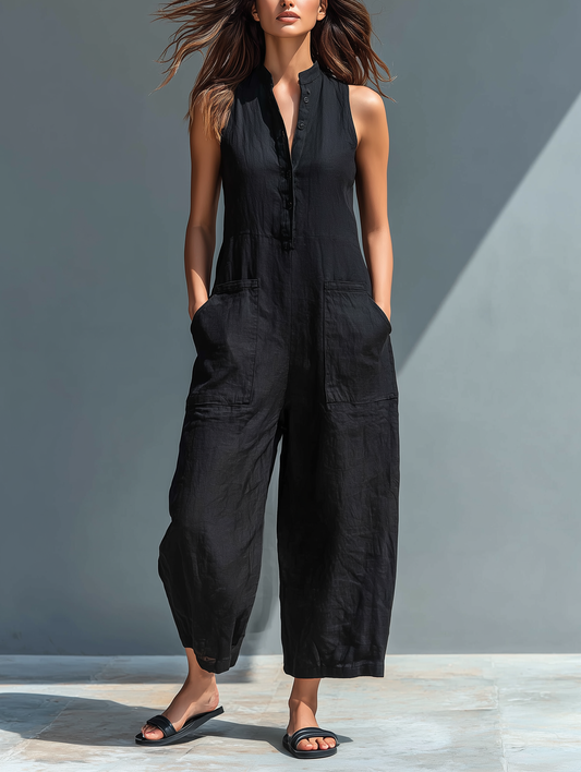 Novera™ | Minimalistische Linnen Jumpsuit met Knopen