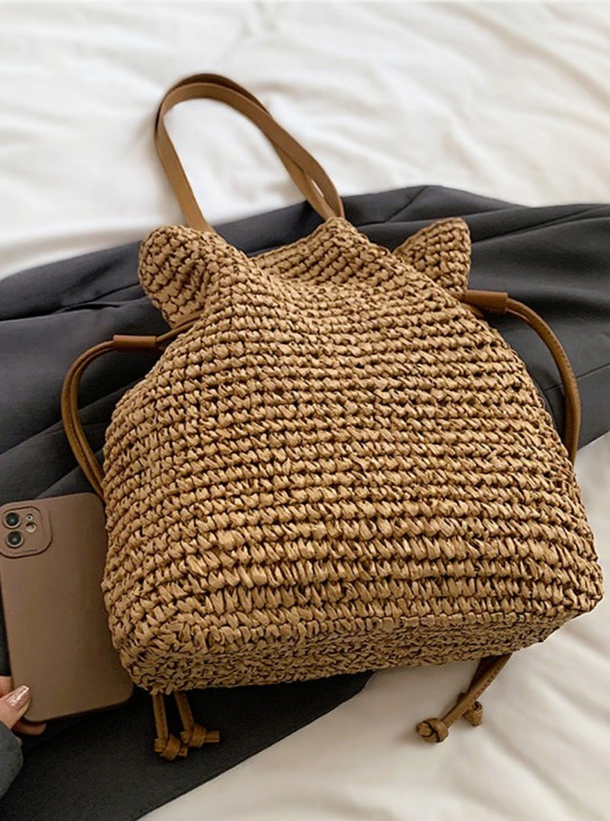 Elara™ | Geweven Bucket Tas Met Trekkoord