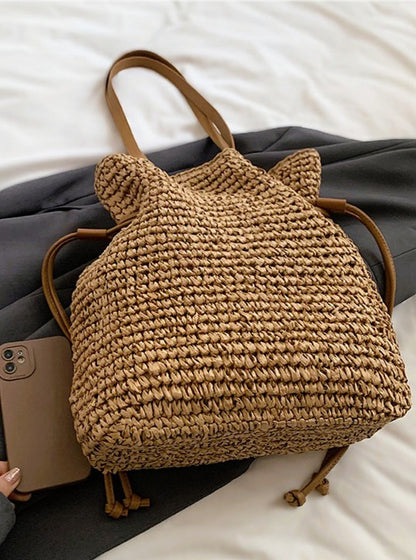 Elara™ | Geweven Bucket Tas Met Trekkoord