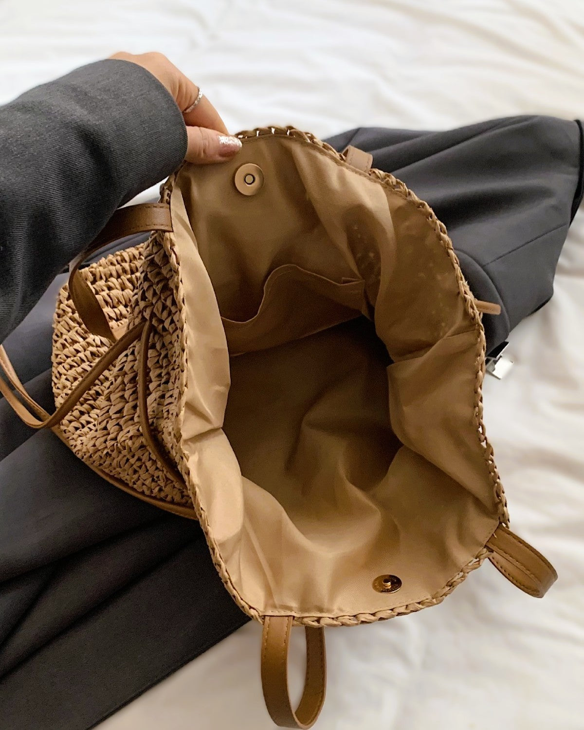 Elara™ | Geweven Bucket Tas Met Trekkoord